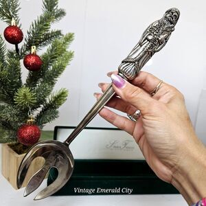 Vtg Silver Treasures By Godinger Silverplate Holiday Santa Slotted Serving Spoon
